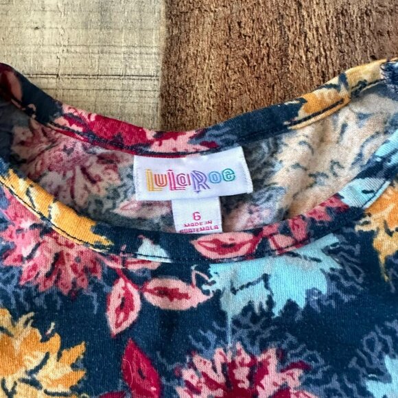 LuLaRoe Girls Floral Dress Size 6 Blue/Multicolor Polyester/Spandex - Picture 4 of 6